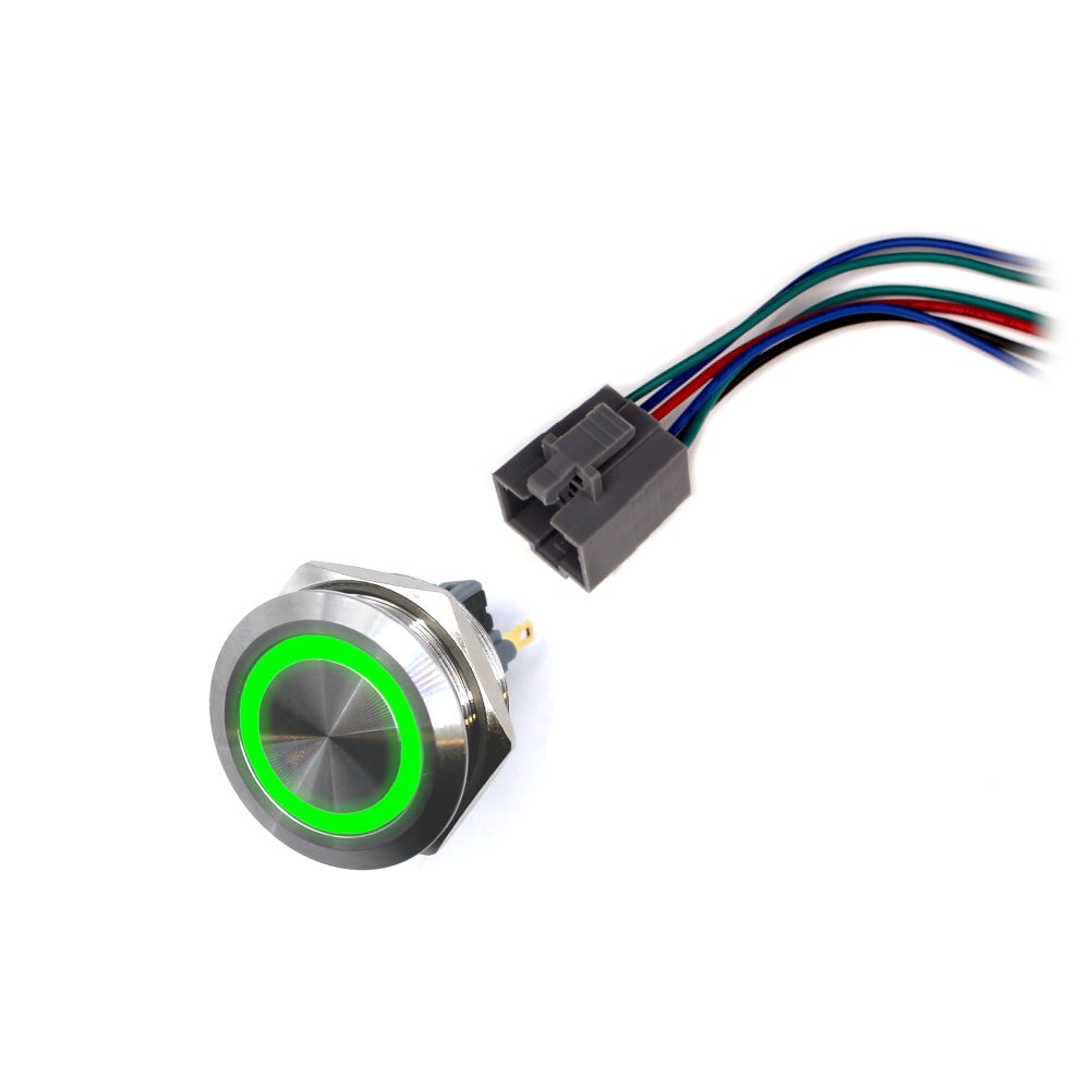 LED vodotěsný spínač 30mm bez aretace - zelené podsvícení