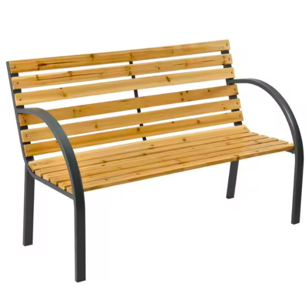Zahradní dřevěná lavice s kovovým rámem pro 2 osoby